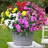 Besteek 5 Pcs Artificial Flowers for Outdoors Silk Impatiens Flowers Bouquet Decorations Fake Faux Plants UV Resistant for Spring Summer Garden Porch Patio Window Box Balcony Planters Home, Multicolor