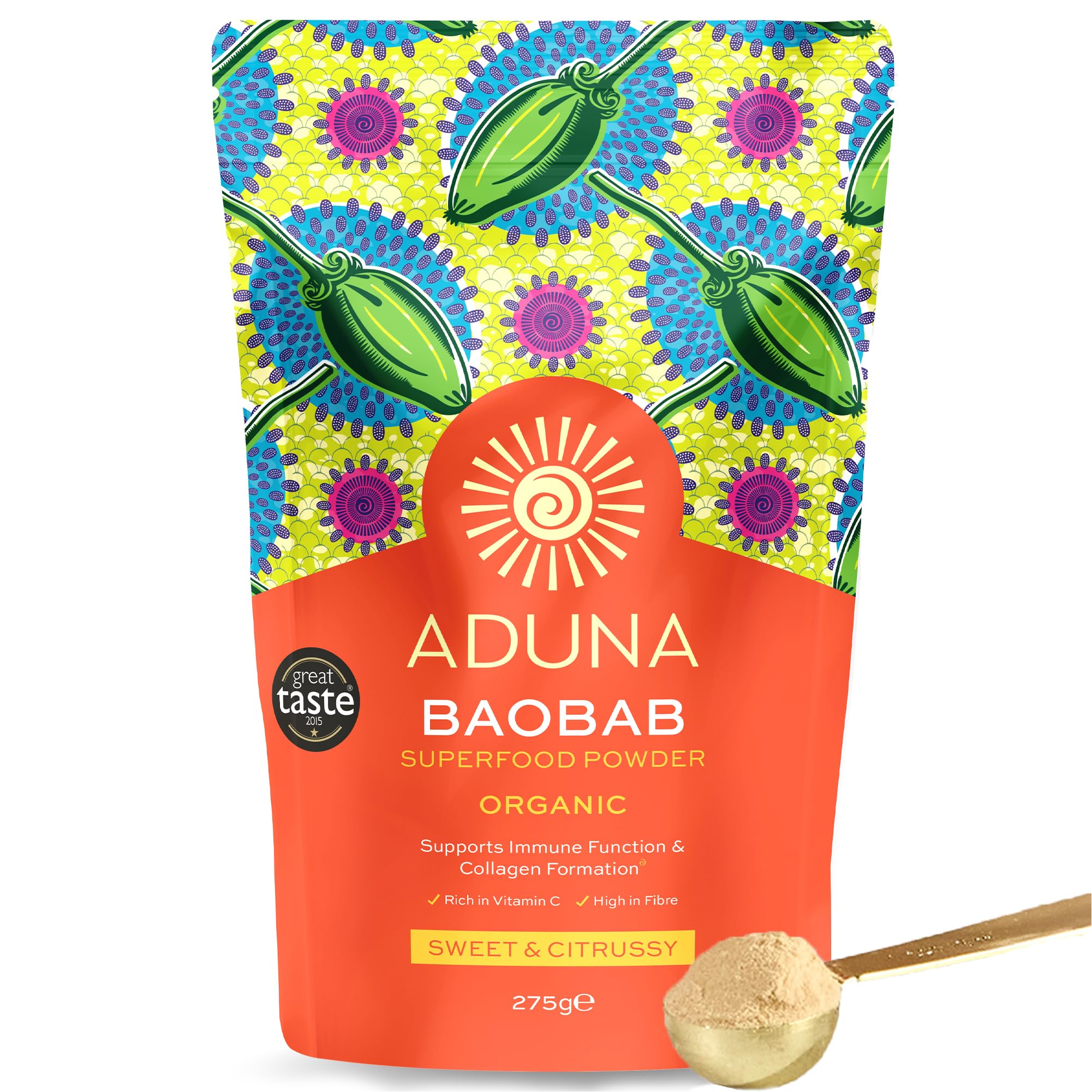 Aduna Organic Baobab Powder | 100% Baobab Fruit for Immune & Digestive Support | Natural Vegan Source of Vitamin C & Prebiotic Fibre | Superfood Powder for Smoothies, Juices, Yoghurts & More | 275g
