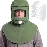 Jecery 6 Pack Sand Blasting Hood Mask with Replacement PC Lens | Short Green, For Polishing Painting Grinding Dusting Operations, Replacement Shield, Shoulder Cape Coverage