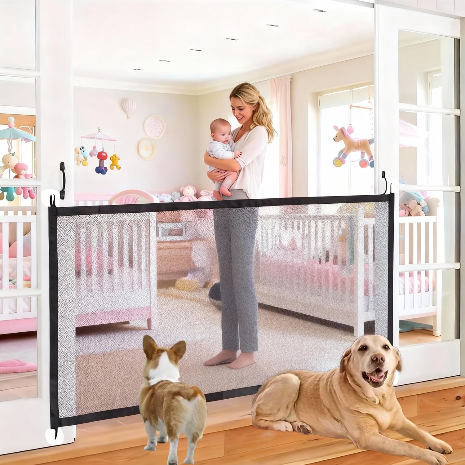 Pet Dog Gate Mesh Dog Safe Guard Enclosure Baby Fence Guard Safety Fence Home Pet Isolation Net Mesh Stair Gate Keep Dogs Away from Kitchen/Upstairs/Bedroom(180x72cm)