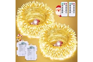 JMEXSUSS 2 Pack Battery Operated Christmas Lights with Remote, Total 66ft 200 LED Battery String Lights Outdoor Indoor, Warm White Twinkle Light for Christmas Tree Bedroom Porch Garland Yard Car Decor