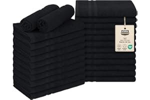 Utopia Towels Cotton Bleach Proof Salon Towels (24-Pack, 16x27 inches) - Bleach Safe Gym Hand Towel (Black)
