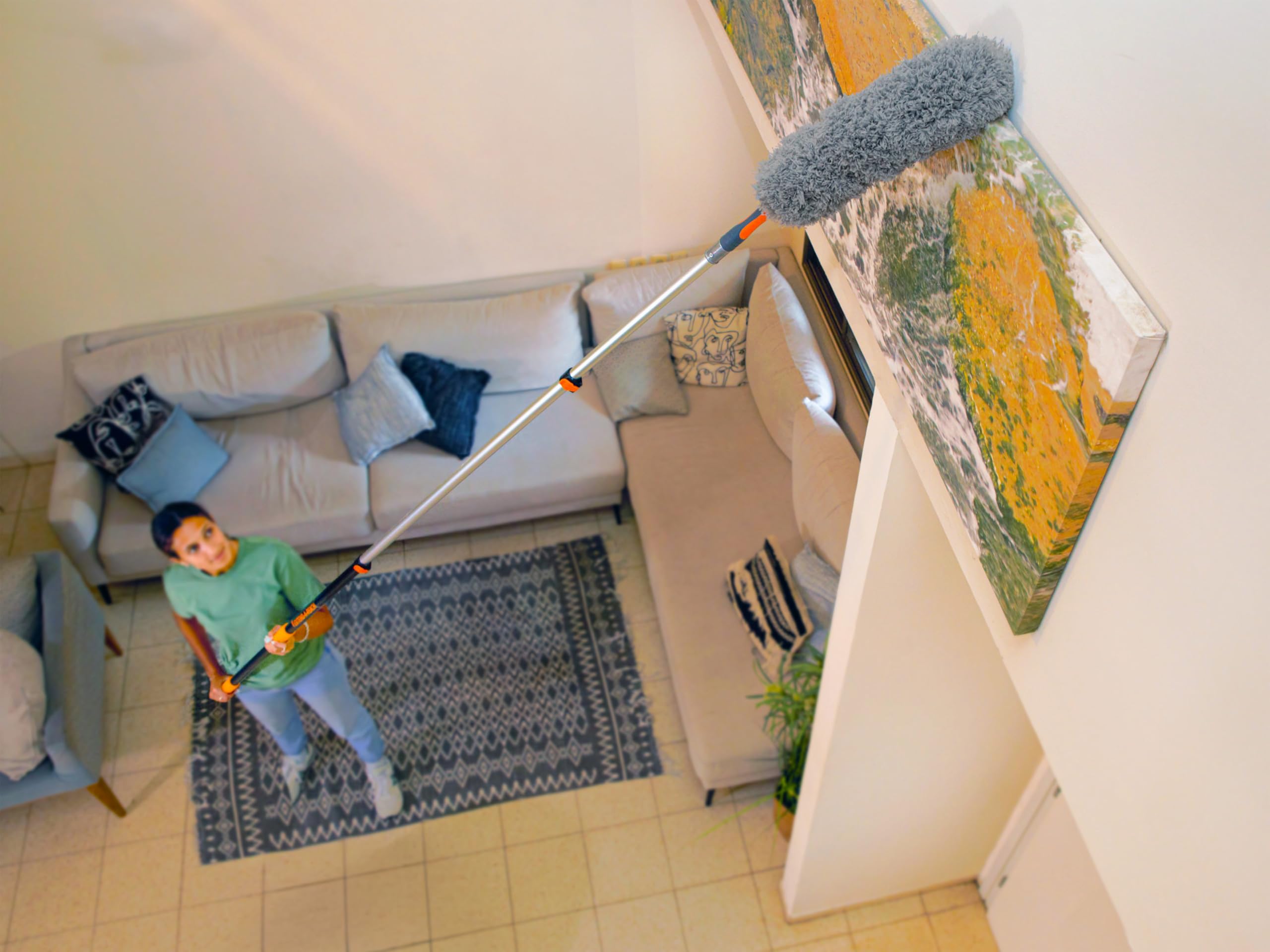 30 Foot High Reach Duster Kit with 5-24 ft Extension Pole // High Ceiling Dusting and Window Cleaning Kit with Telescopic Pole // Window Washer & Squeegee, Cobweb Duster, Fan Blade and Feather Duster