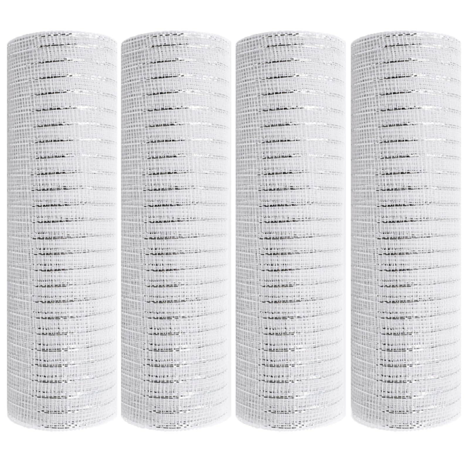 Photo 1 of 10'' White Deco Mesh, Metallic Poly Mesh Ribbons with Silver Foil, for Christmas Tree, Wreath Supplies, Garland, Swags Crafts, 10 inch x 30 feet, 4 Packs