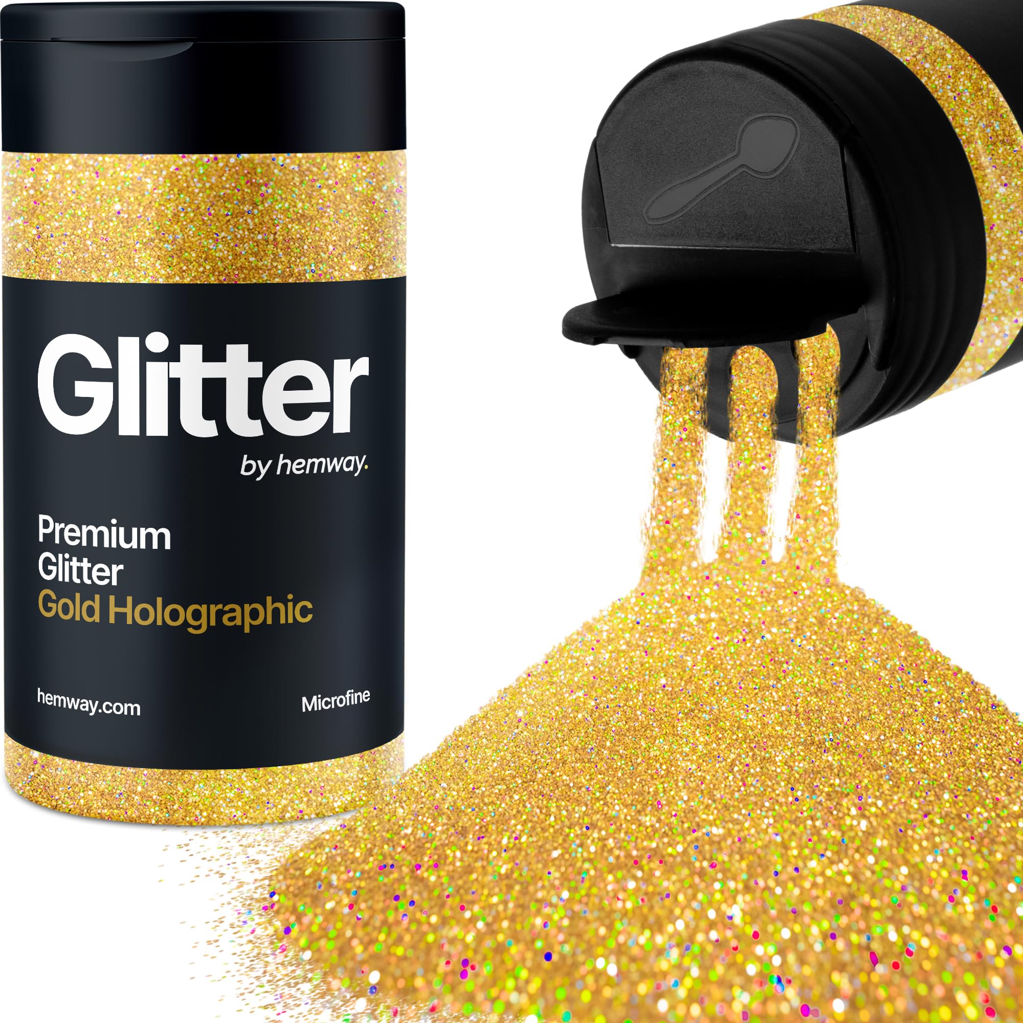 Holographic Gold Glitter Shaker, 130g Microfine Glitter, Crafts 1/256" Metallic Flake Gold Sequins, Resin & Epoxy Crafts, Decorating, Halloween, Christmas Nail, Face, Hemway