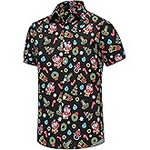 Zeoload Christmas Shirt for Men Short Sleeve Button Down Hawaiian Vacation Shirts