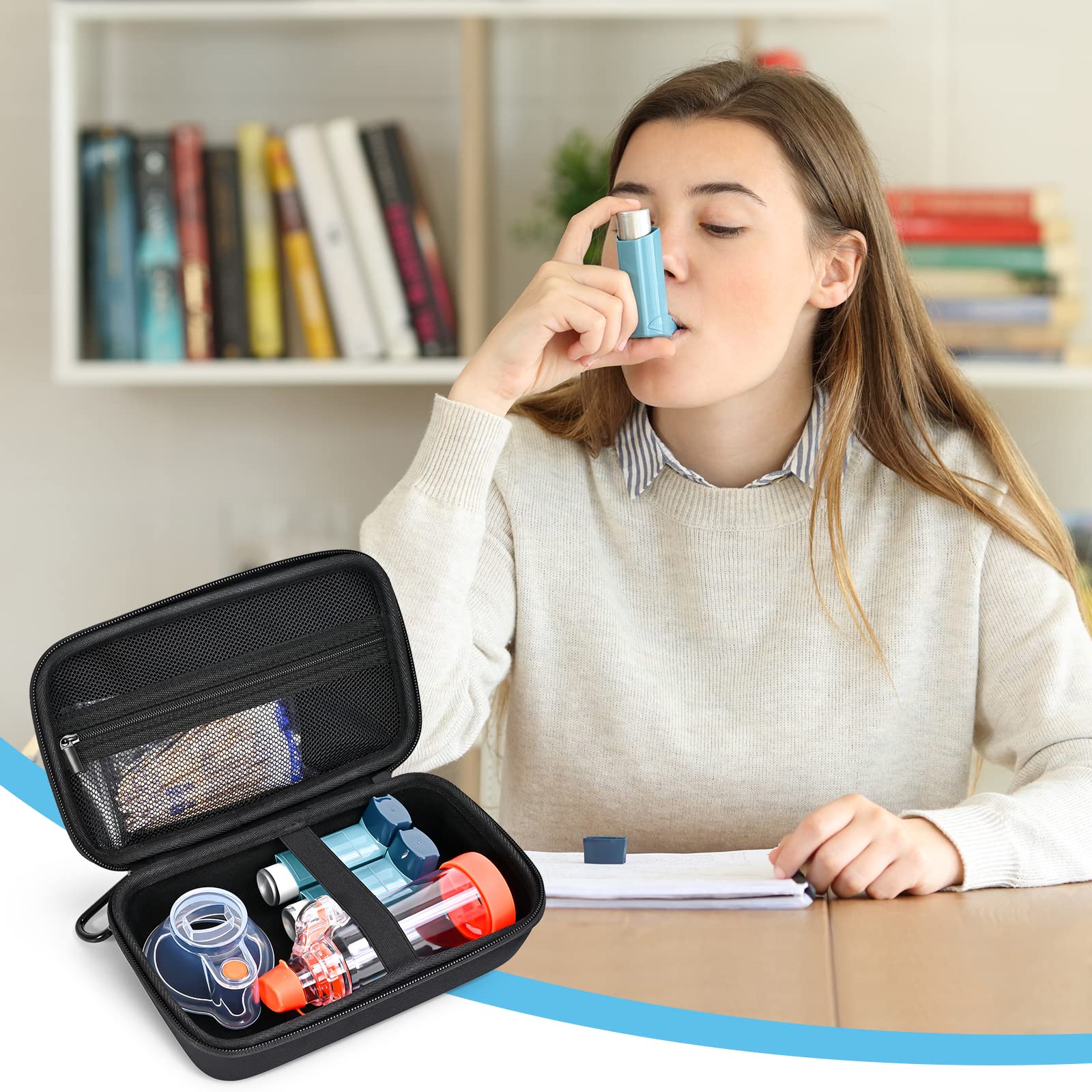 ProCase Hard Carrying Case for Asthma Inhaler, Portable Inhaler Spacer Travel Bag for Adults Kids, Masks Asthma Accessories Holder，Asthma Kits Organizer with Mesh Pocket -Black