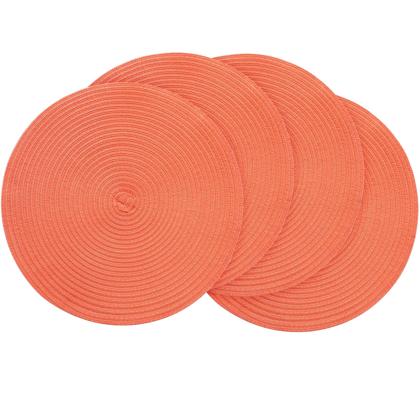 Photo 1 of Floroom 15 Inch Round Braided Placemats Set of 4, Washable Heat Resistant Cotton Polyester Circle Place Mats for Kitchen Dining Table - Coral Orange
