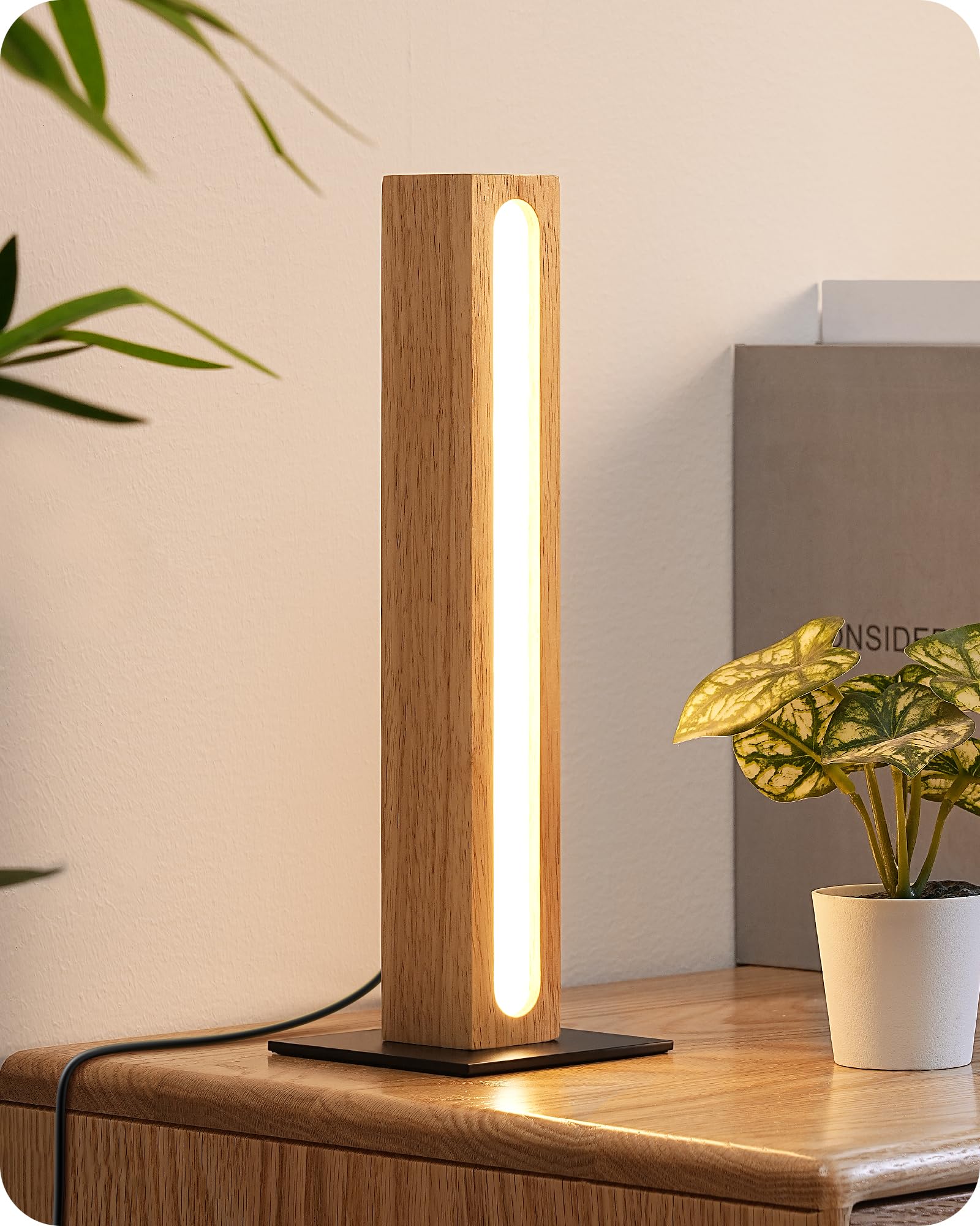 Photo 1 of EDISHINE LED Wood Table Lamp, 3-Color Temperature Minimalist Bedside Lamp, Stepless Dimmable & Memory Function, Touch Switch, Square Nightstand Lamp for Bedroom, Living Room, One-Step Installation