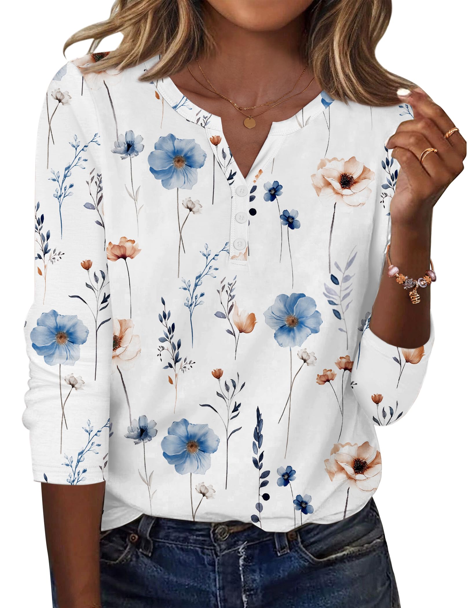 Photo 1 of *small* Zeagoo Womens Summer Tops Casual Long Sleeve Shirts White Floral Boho Blouses Business Work Clothes