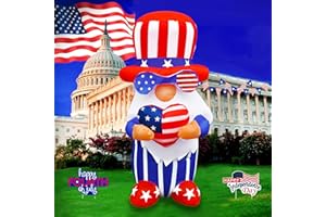 BLOWOUT FUN 4ft Inflatable 4th of July Independent Gnome Holding America Heart LED Decoration Memorial Day Blow Up Lighted Decor Indoor Outdoor Holiday Art Decor Decorations