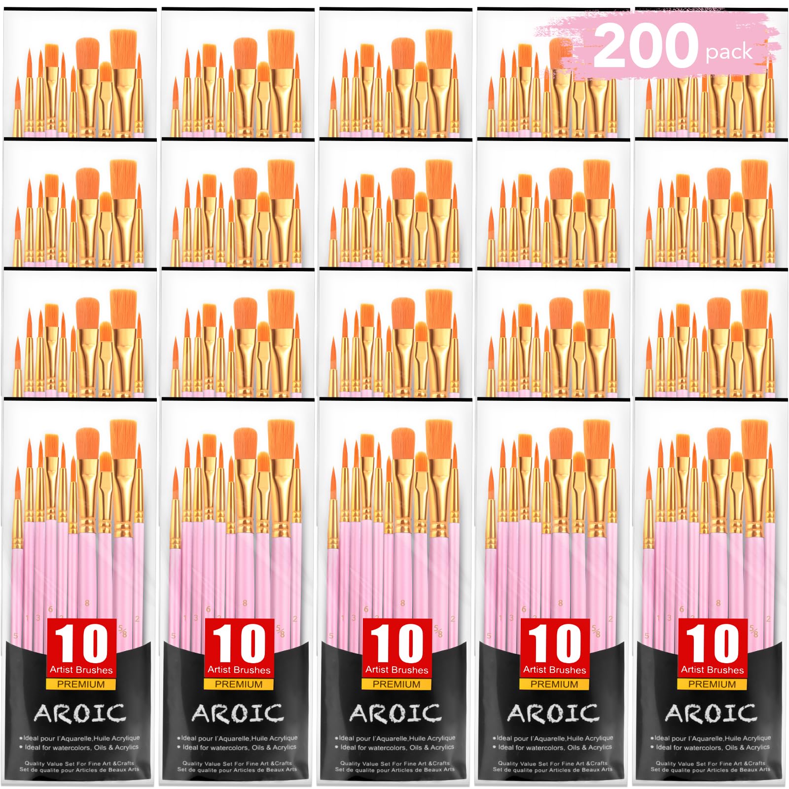 Acrylic Paint Brush Set, (20 Packs /200 pcs) Nylon