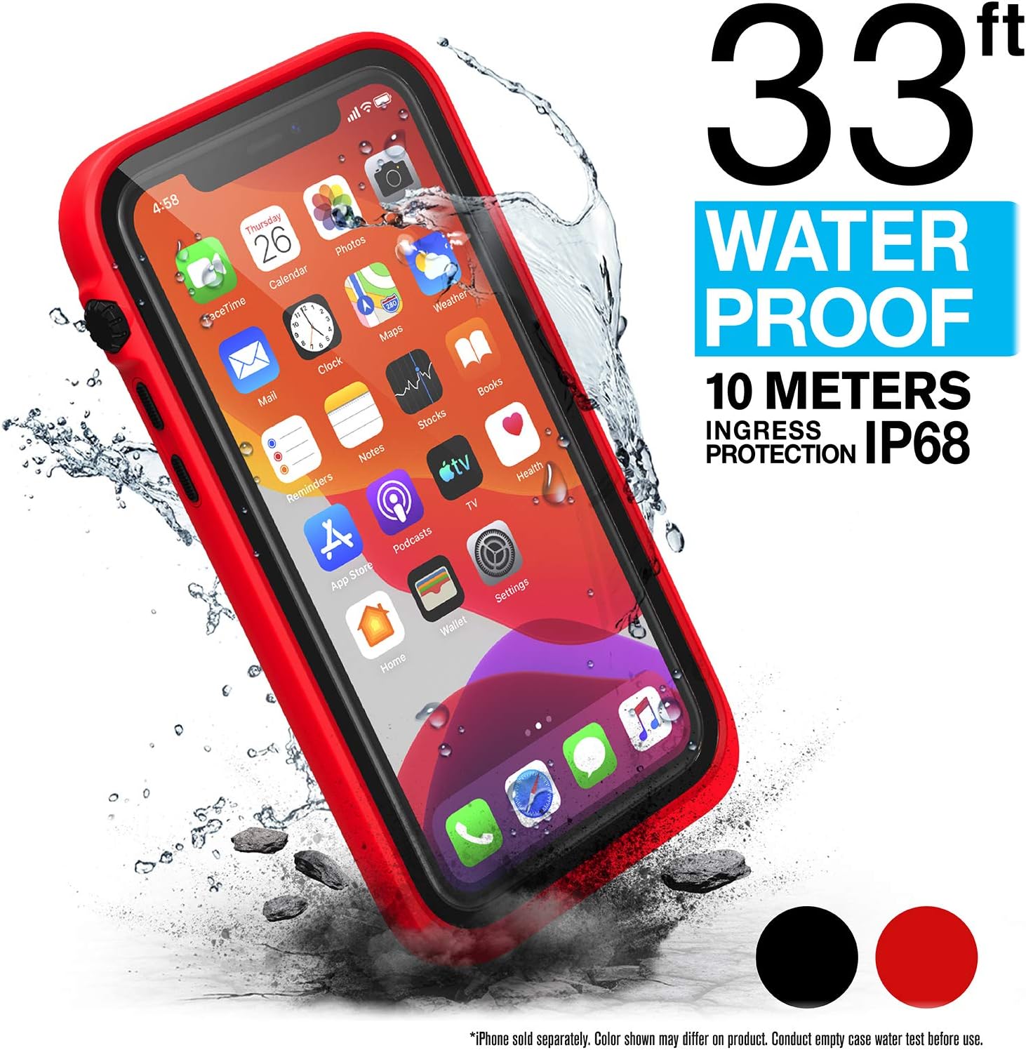 Catalyst Total Protection Case for iPhone 11 Pro - 5X More Waterproof iPhone 11 Pro Case, Highly Responsive Screen and Face id, Survives up to 65% Higher Drops Red