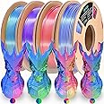 OVV3D 3D Printer Filament, Tri-Colors PLA Filament 1.75mm, Coextrusion Silk PLA Filament, Rainbow PLA Filament with Silk PLA Blue-Green-Orange, 3D Printing Filament +/-0.02mm, 1kg/2.2lbs