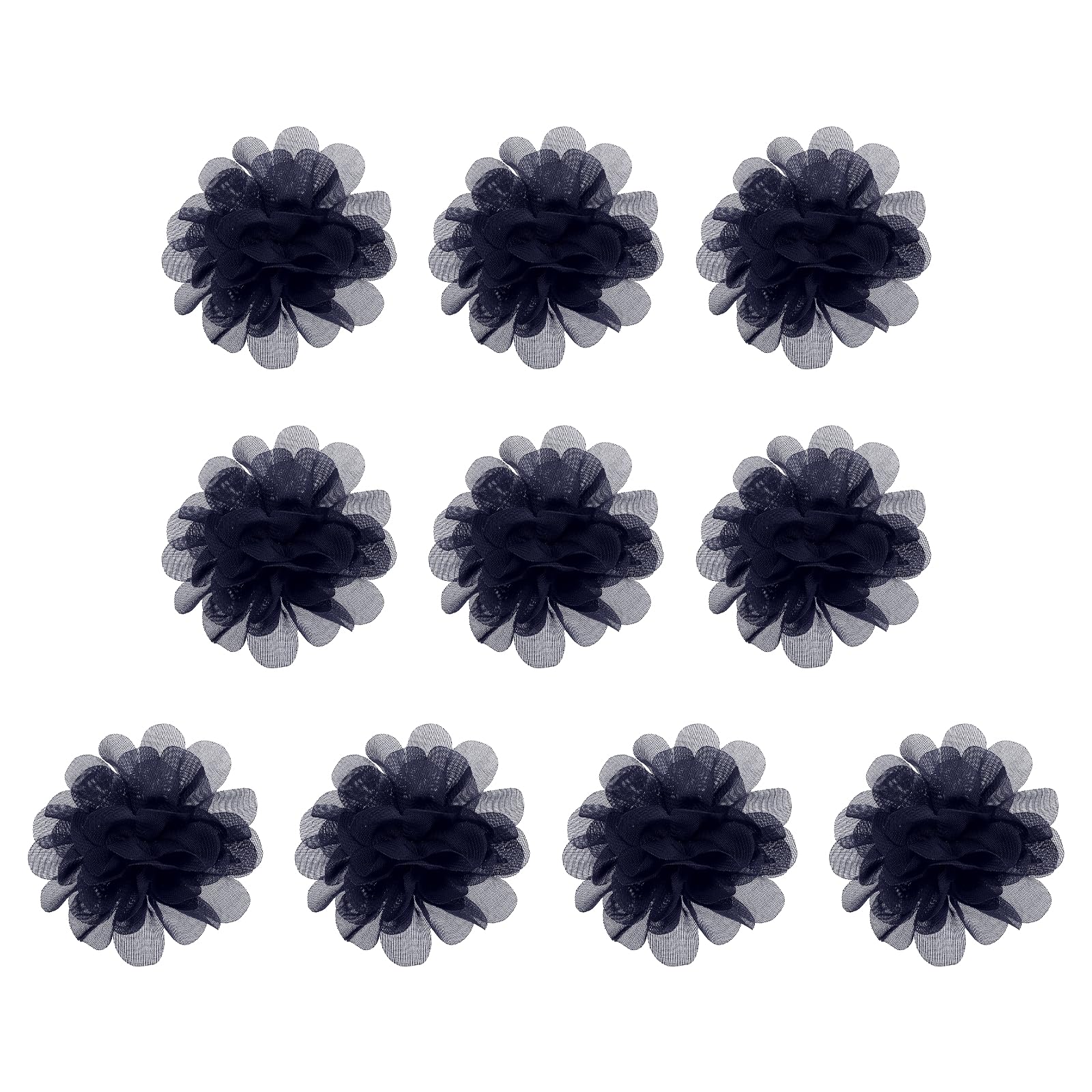 PATIKIL 2.8" Chiffon Flowers, 10 Pcs Mesh Fabric Flowers Sewing Fabric Appliques Headband Embellishments for DIY Craft Wedding Decor, Navy Blue