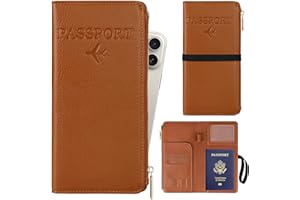 TIGARI Travel Wallet, Leather Passport Holder for Travel, Rfid Blocking Passport Wallet For Women, Zipper Pocket Card Slots Purses, Travel Document Organizer Waterproof Travel Accessories(Brown)