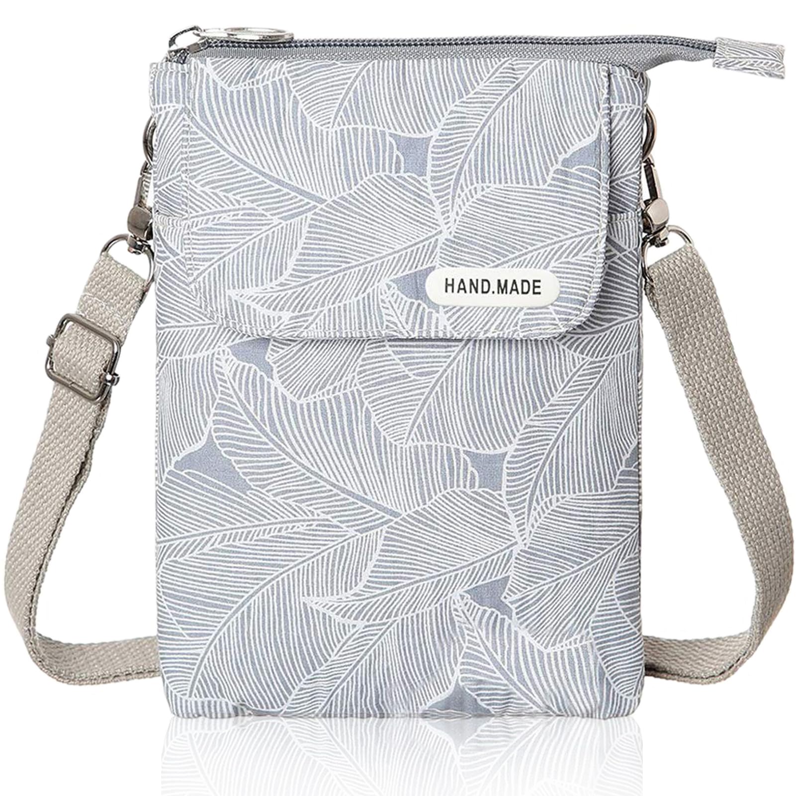 Fiisstina KXF Canvas Cell Phone Purse Wallet Freshing Elegant Leaf Pattern Small Crossbody Bag Lightweight Shoulder Bag Cellphone Pouch with Adjustable Strap for Women Girls