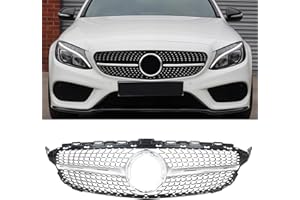 BDBO Front Grill Grille for 2015-2018 Mercedes Benz W205 C-Class C200 C250 C300 C350 C400 Silver Diamond Front Bumper Grill Direct Fit Replacement ABS Plastic No Modification Required