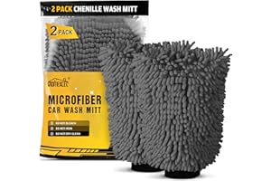 HOMEXCEL Car Wash Mitt, 2PK Chenille Microfiber Wash Mitt, Scratch-Free & Lint-Free, Rich Foam, Highly Absorbent, Double Side