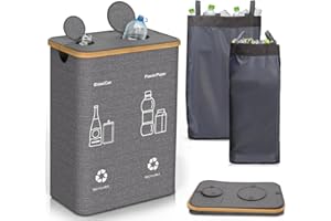 HOTOIQ Double Recycle Bin, 33 Gallon 125L Large Recycle Bin with Lid, Reusable Inner Bag for Kitchen Home, Collecting Bottles, Cans, Glass, Plastic, Metal Waste