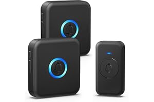 FOVKSUC Wireless Doorbell, Waterproof Door Bell with 60 Chimes, 5 Volume Levels & 2 Mute Modes, Loud Door Bell Ringer Wireless for Home Classroom Office (2 Receiver & 1 Button, Black)