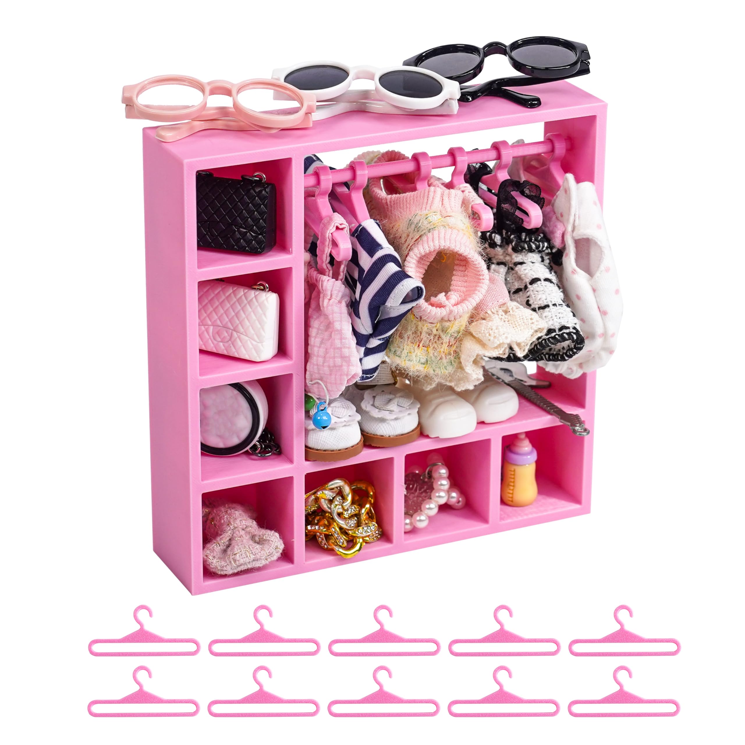 WLZGDFB Doll Clothes Closet, Wardrobe with 10 Hangers, Portable Storage ...