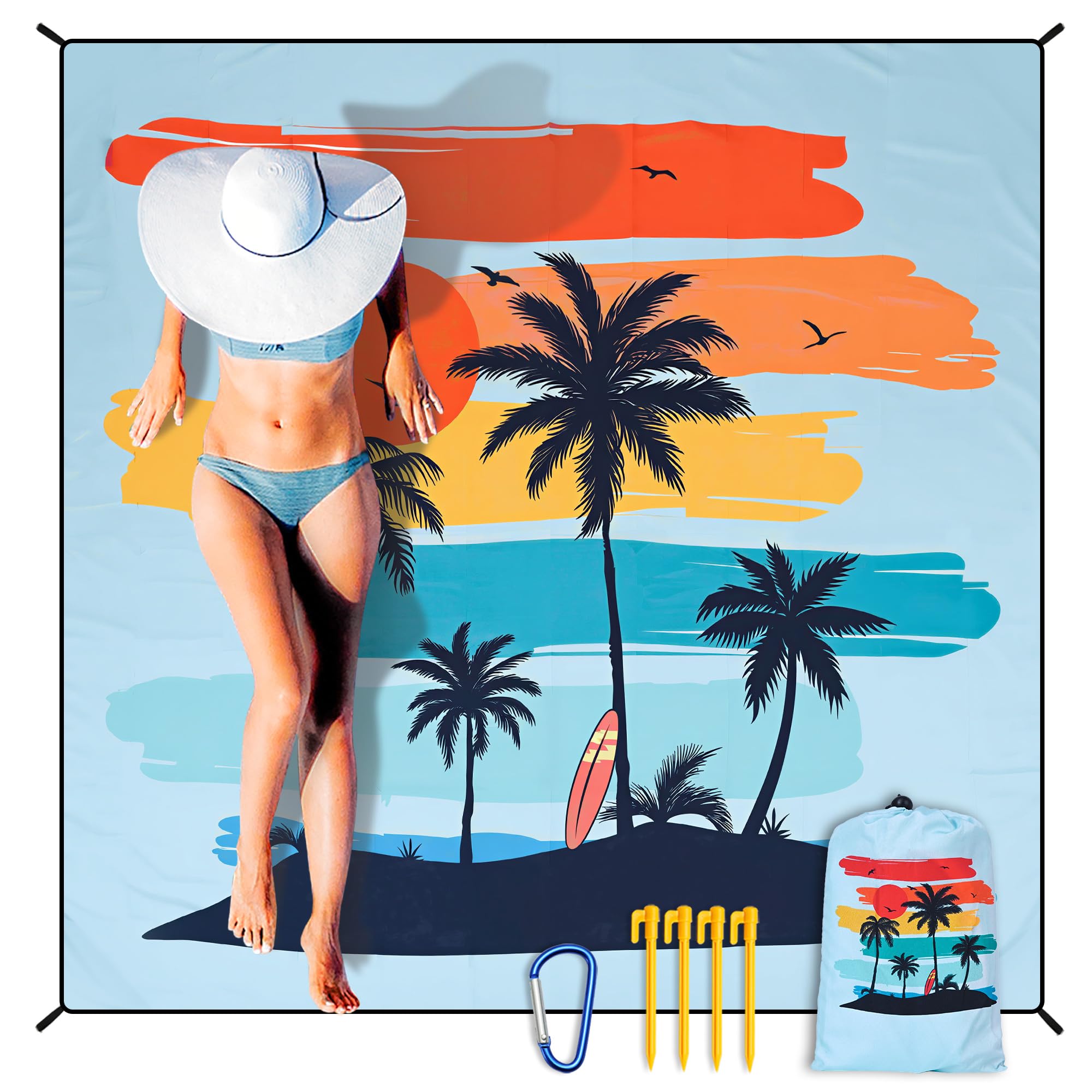 HIHOHO Beach Blanket Waterproof Sandproof Extra Large Beach Mat 79" X 83"/120"x108"for 1-8 Adults Quick Drying Durable Outdoor Picnic Mat for Beach Travel Camping Hiking Image