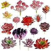 Woohome 15 PCS Artificial Succulent Plants, Fake Succulent, Unpotted Faux Succulent Assortment in Flocked Green in Different Type for Home Decor Indoor Wall Garden DIY