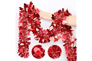 HIPYGYM 50FT Valentines Day Garland Valentines Day Decor Red Heart Tinsel Garland Metallic Glitter Hanging Garland Valentines Decorations for Home Mantel Indoor Outdoor Wedding Galentines Party Romantic Decor