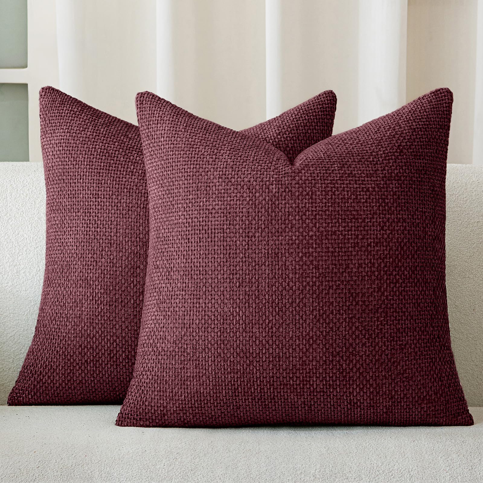 Photo 1 of a moment Wine Red Chenille Throw Pillow Covers 22x22 Inch Pack of 2 Modern Decorative Throw Pillow Covers Farmhouse Cross Covers Home Decor for Sofa Bedroom Living Room
