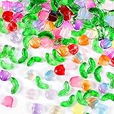 XLIUAX 160Pcs Colorful Tulip Flower Beads, Translucent Glass Leaf Beads, Handcrafted DIY Crystal Loose Glass Flower Bead for Jewelry Making Necklaces Bracelet Earrings