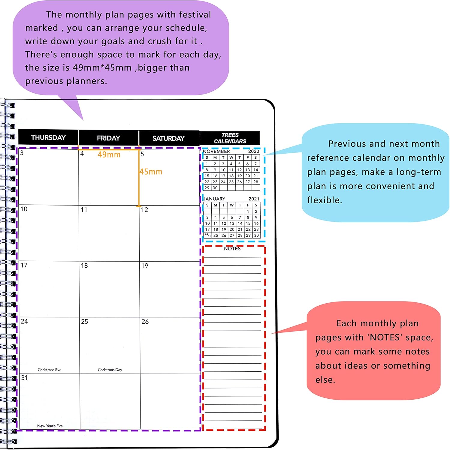 Office Planner Jan 2021- Dec 2022 Monthly Calendar Planner -9’’×11’’ Time Management Personal Planner Hard PVC Cover with Spiral Bound : Office Products