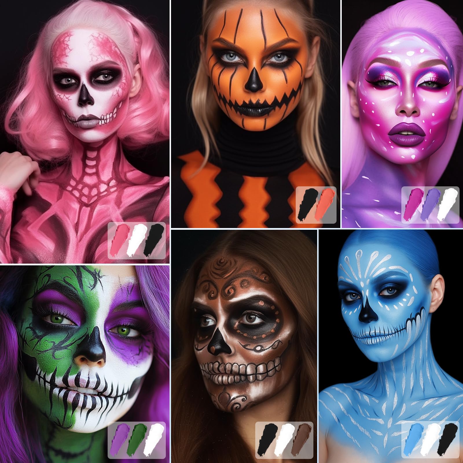 BOBISUKA 18 Color Washable Face & Body Paint Palette with Brushes, Extra Black & White Pans, Highly Pigmented Cream Formula Face Painting Kit for Halloween, Carnival, Cosplay, Festivals & SFX Makeup