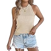 Yeokou Womens Knit Top Crochet Tank Top Camis Tee Crewneck Halter Sleeveless Summer Pullover Sweater Vest for Women