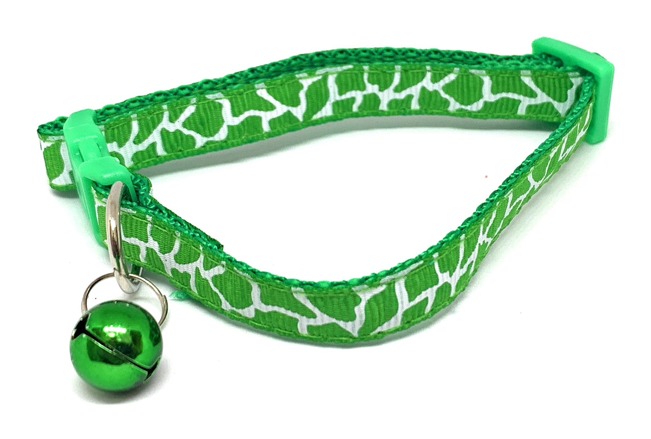 Reflective & Adjustable Cat, Dog, Small Animal Pet Collar; Bells to Stop Hunting. Funky Patterned, Paw Prints. Designed for Visibility [GREEN GIRAFFE]