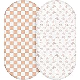 Muslin Bassinet Fitted Sheets, 2 Pack for Baby Boy and Girl, Soft Breathable Baby Pad/Mattress Sheet, Fit for Hourglass Oval and Rectangle Bassinet Mattress (Lattice Rainbow)
