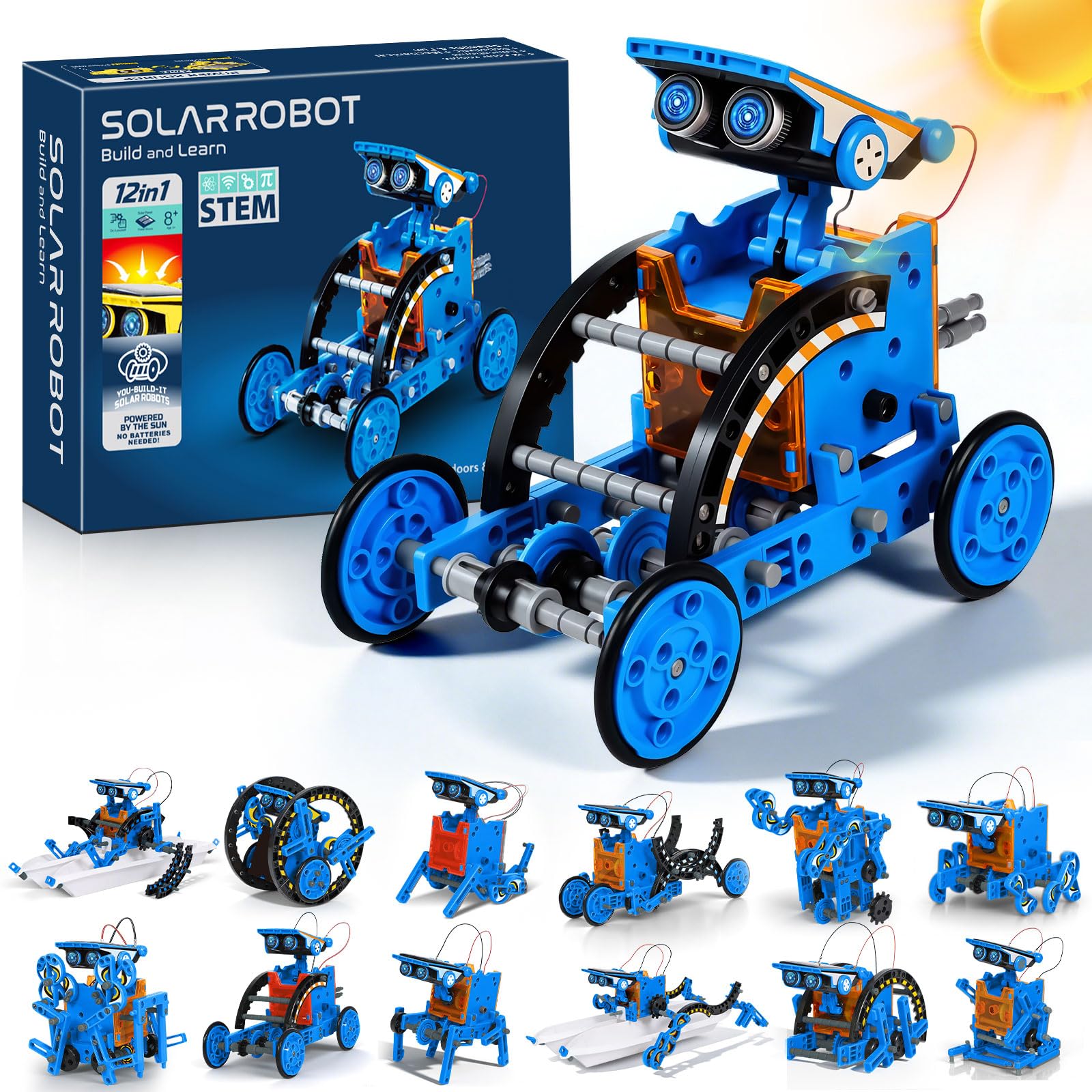OMWay 12-in-1 Solar Robot Toys, STEM Educational Experiment DIY Robotics Set, Science Kits for Kids Age 8-10, Solar Powered Building Set Gifts for Boys Teens Age 8-12