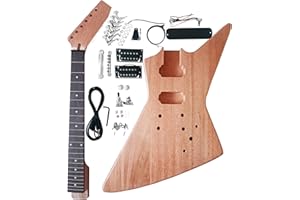 SDWU&TONG sdwutong EX-Style Electric Guitar Kit Mahogany Body and Neck - Rosewood Fingerboard Explorer Style Electric Guitar Builder Kit