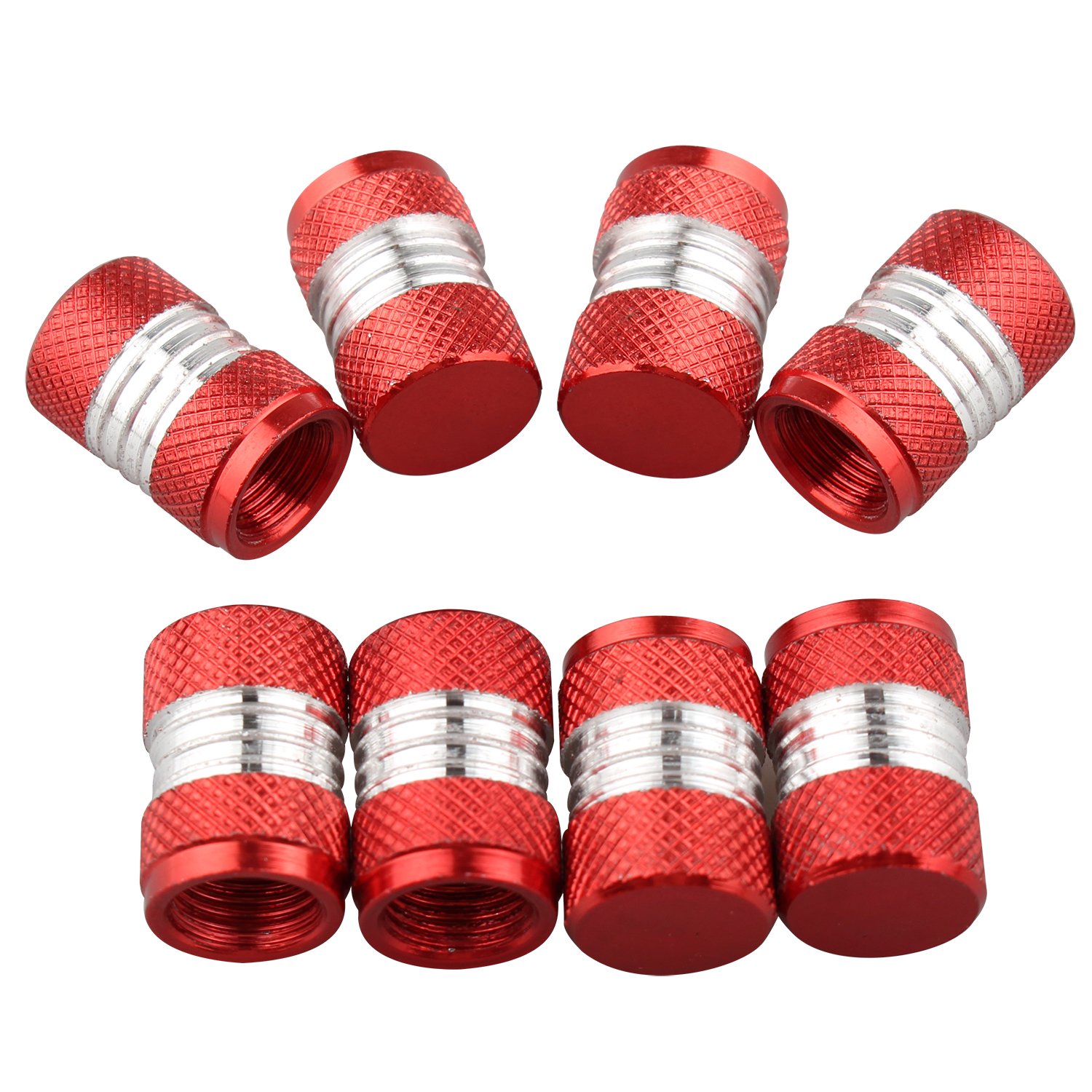 Futheda 8pcs Aluminum Alloy Dust Caps Silver Around Custom Universal Tyre Valve Covers for Car Bike Motorbike wth Schrader valves (Red)
