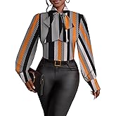 Vrtige Women's Elegant Bow Tie Neck Long Sleeve Blouse Office Shirt Top
