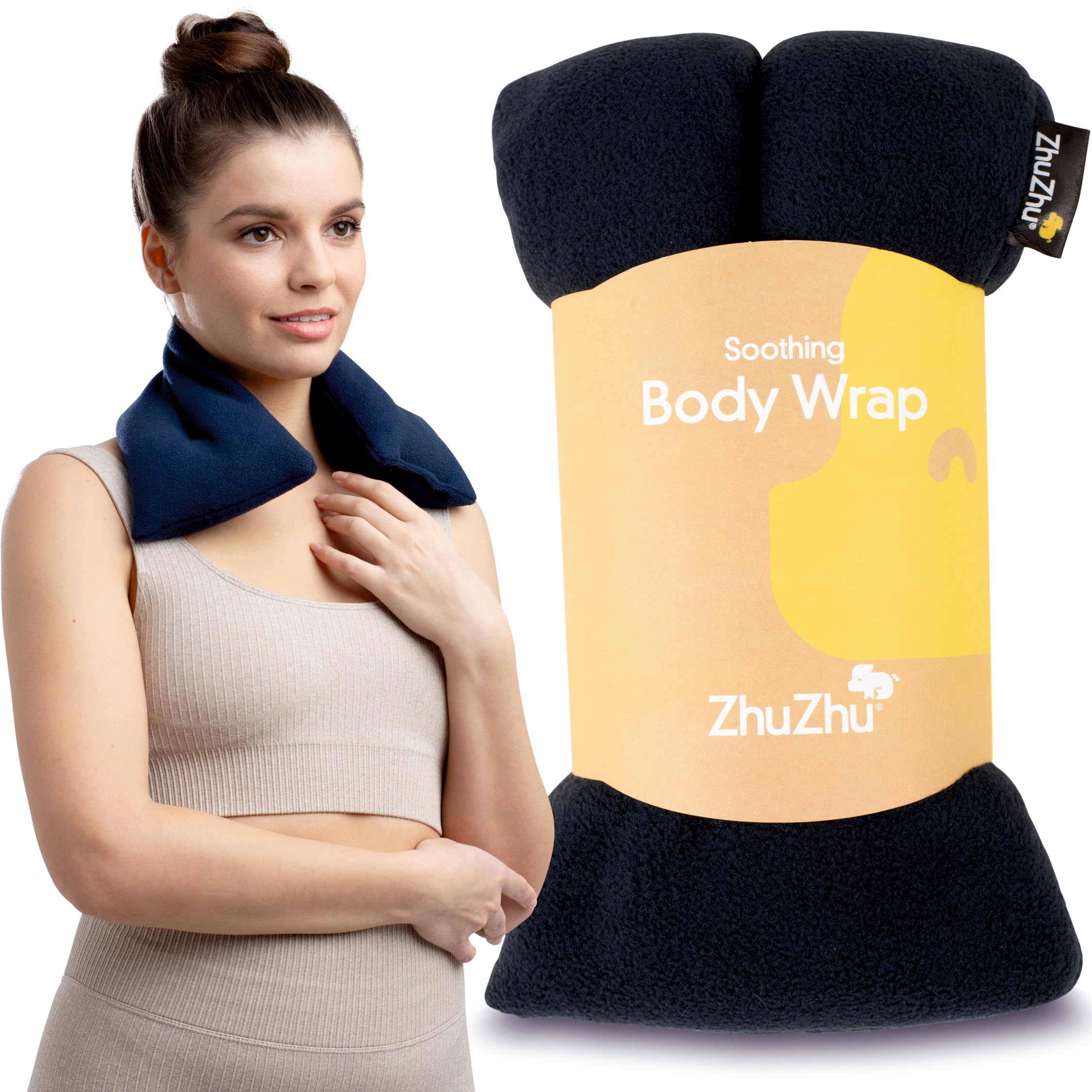 Zhu-Zhu Unscented Body Wrap Wheat Bags Microwavable - Navy Fleece Heat Therapy Hot Pack - Microwave Heat Pad Soothing Wheat Bag