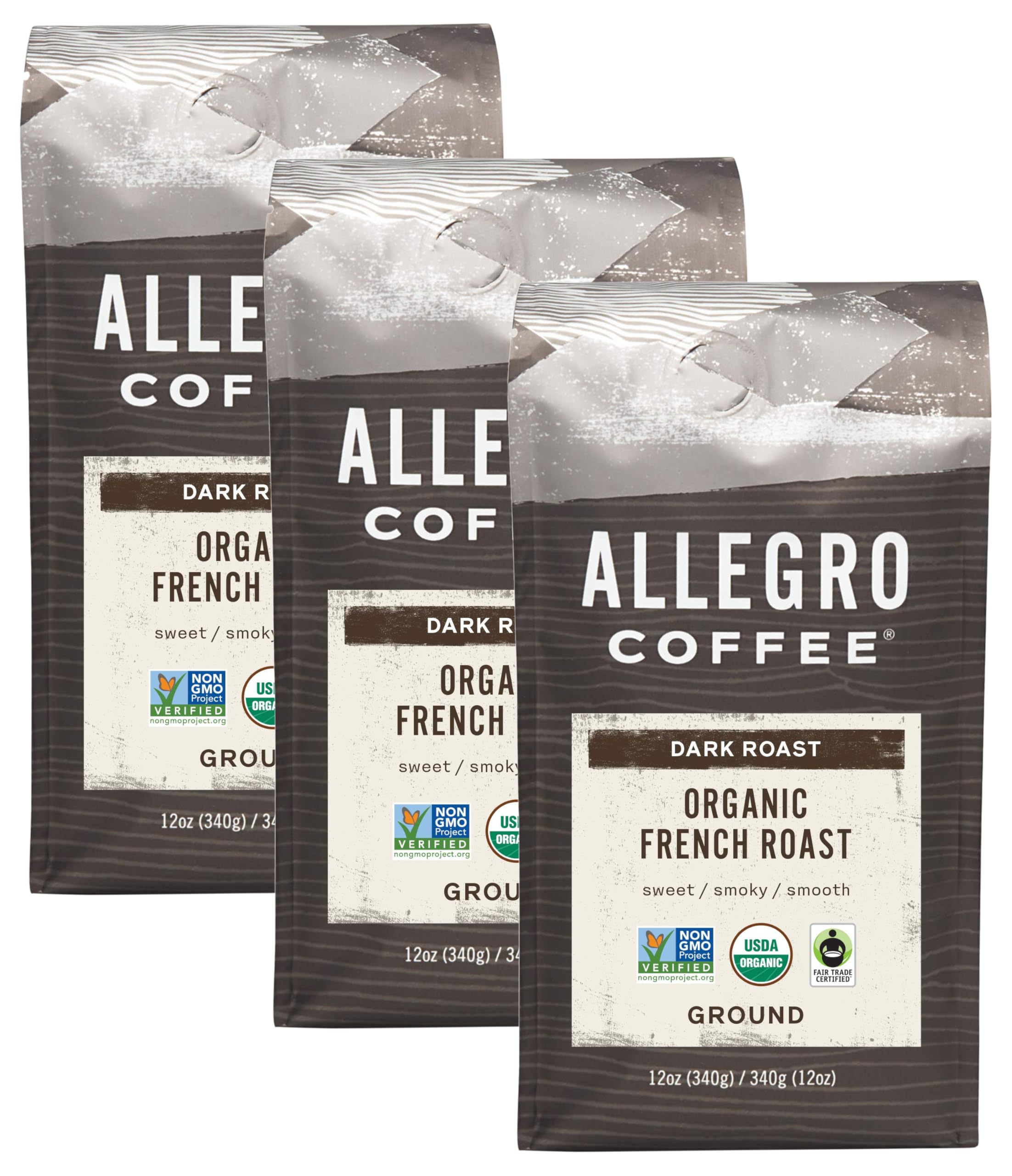 Allegro Coffee Organic French Roast Ground Coffee, 12 oz (Pack of 3) Image