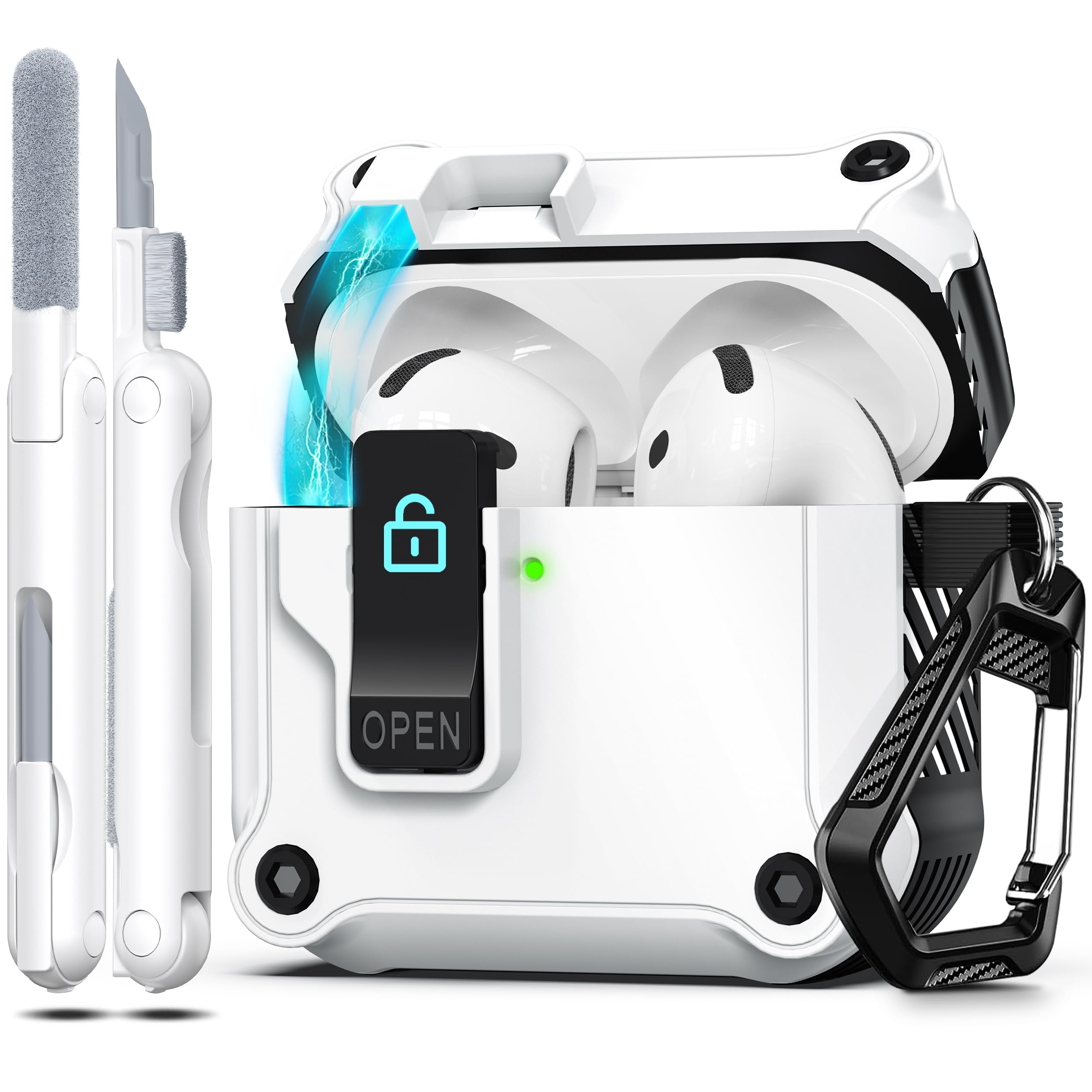 Photo 1 of RFUNGUANGO for AirPods 4th Generation Case, Compatible with AirPods 4th Generation Case (2024), Strong Drop Protection, Auto-Open Series, White