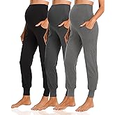 V VOCNI 3 Pack Women's Maternity Joggers Pants Over The Belly Sweatpants Stretchy Jogger Workout Lounge Pregnancy Pants