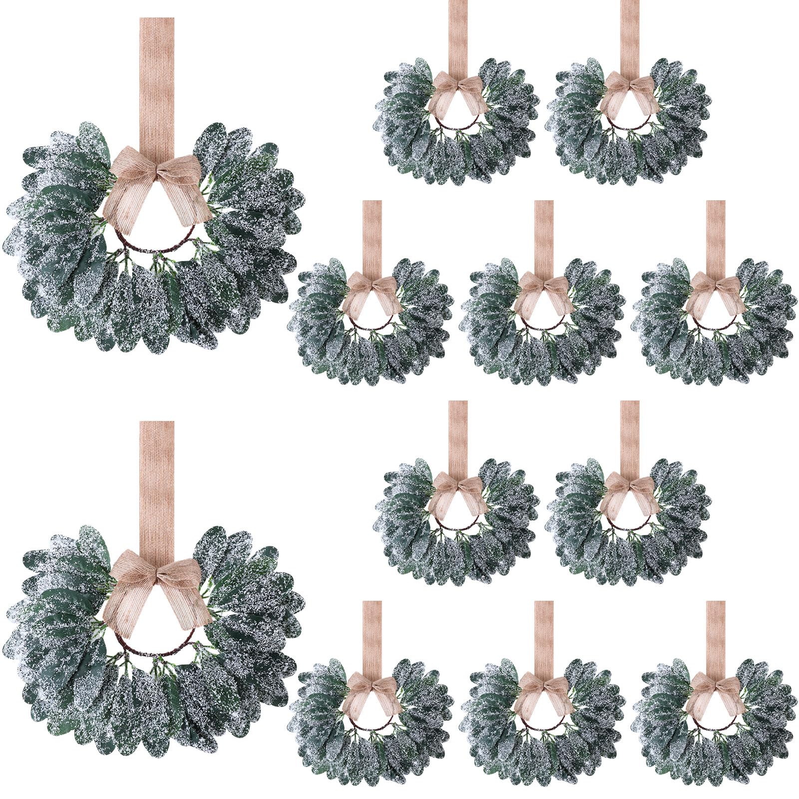 Zeyune 12 Pcs Christmas Kitchen Wreaths with Burlap Bow Ribbon