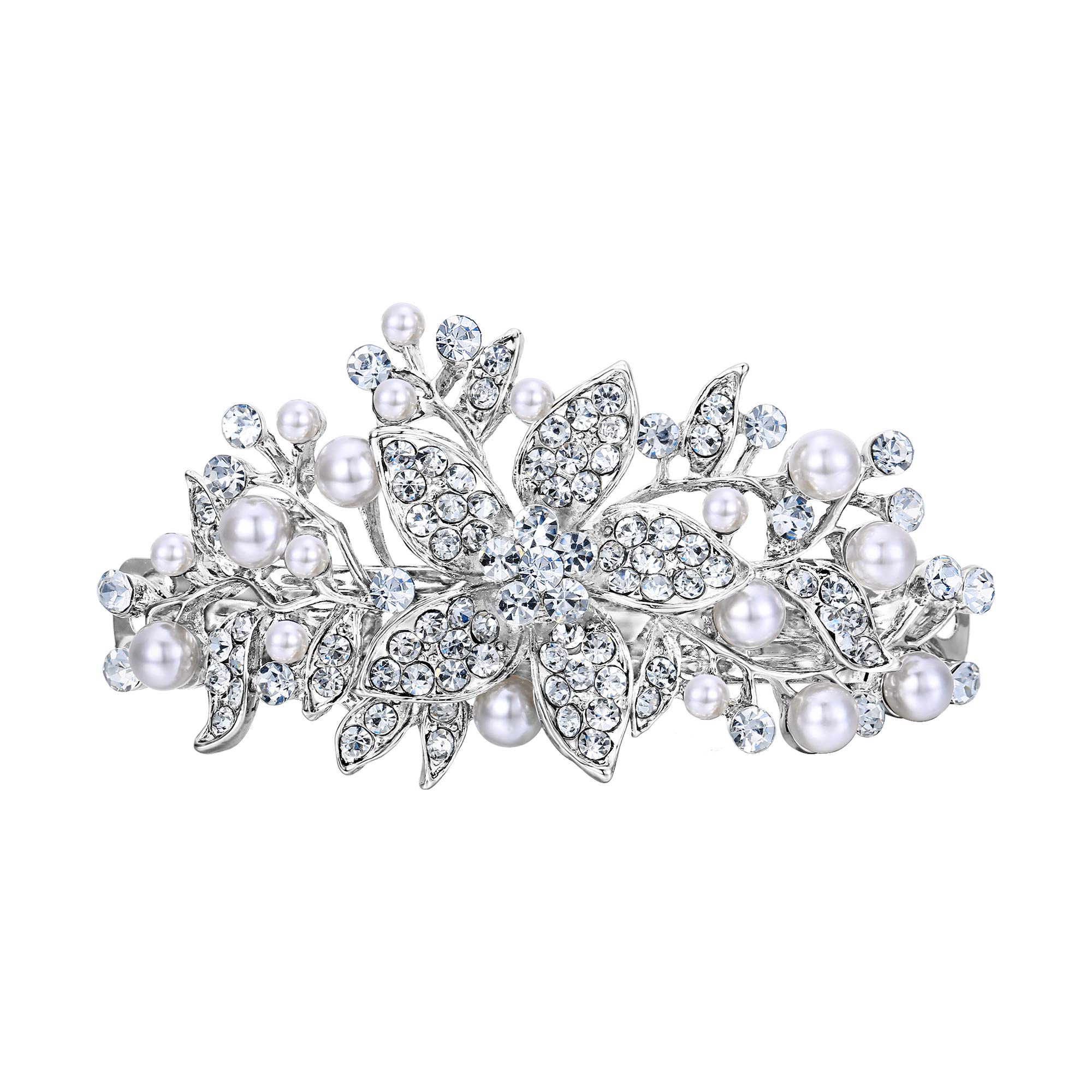 Ever Faith® Austrian Crystal Artificial Pearl Elegant Hair Clip Silver Tone
