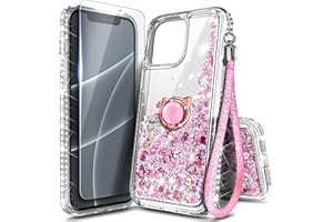 NGB SUPREMACY NGB Designed for iPhone 16 Case, Rose Gold | Glitter Liquid Sparkle Cute Cover for Women Girls Kids | with Tempered Glass Screen Protector & Ring Holder & Wrist Strap