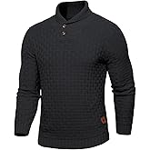 Suvifuly Mens Thermal Pullover Sweaters Long Sleeves Slim Fit Pure Cotton Sweaters Stand Collar Knitted Buttons Winter