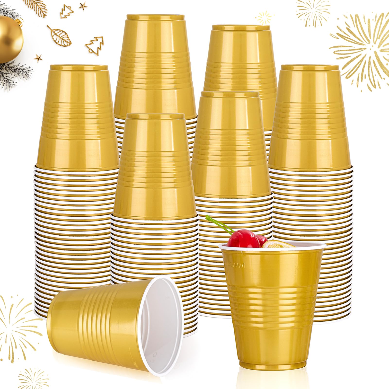 Photo 1 of 100 PCS Party Cups 12 Oz Plastic Cups Bulk for Party Graduation Wedding Birthday Family Gatherings and New Year