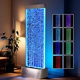 Jocoevol Bubble Wall Waterfall Fountain, Acrylic Floor Standing Water Wall | 63.4" x 19" Indoor Water Fountains with Changing LED Color Lights Remote Control, Housewarming, Home, Wall Decor